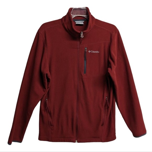 Columbia Sweater Men Small Long Sleeve Fleece Full Zip Sweater Red / Brick S - Picture 1 of 6